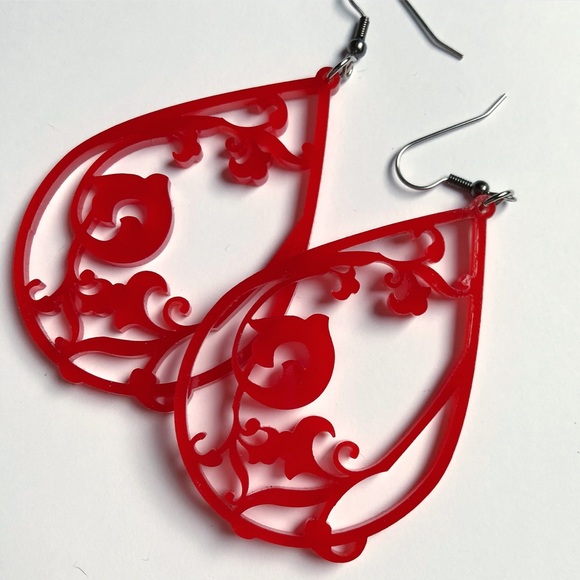 Victorian Art Deco Acrylic Earrings Various Colors - Picture 5 of 8